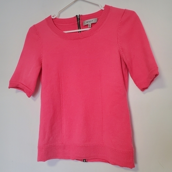 Milly Knit Zip Back Merino Wool Sweater Back Zipper in Fluo Coral - Picture 7 of 7
